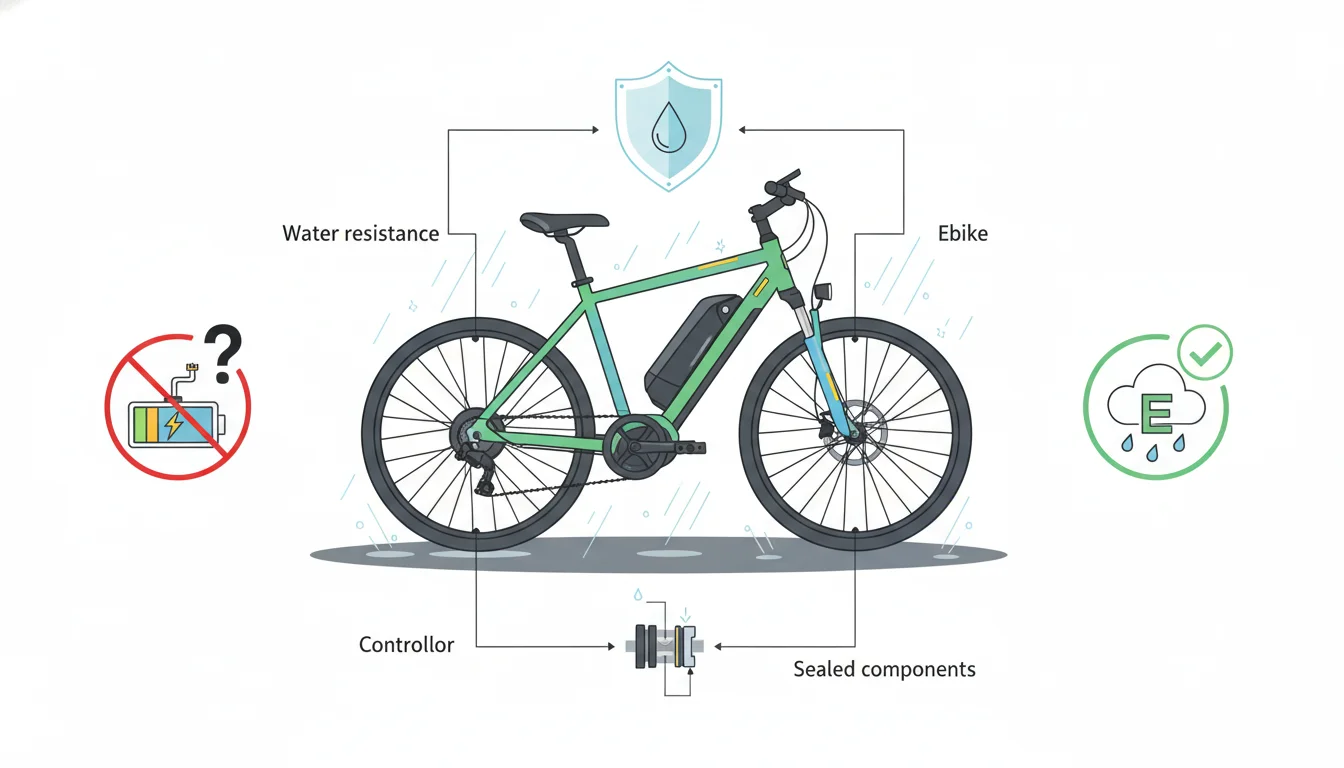 Illustration showing can ebikes be ridden in the rain concept