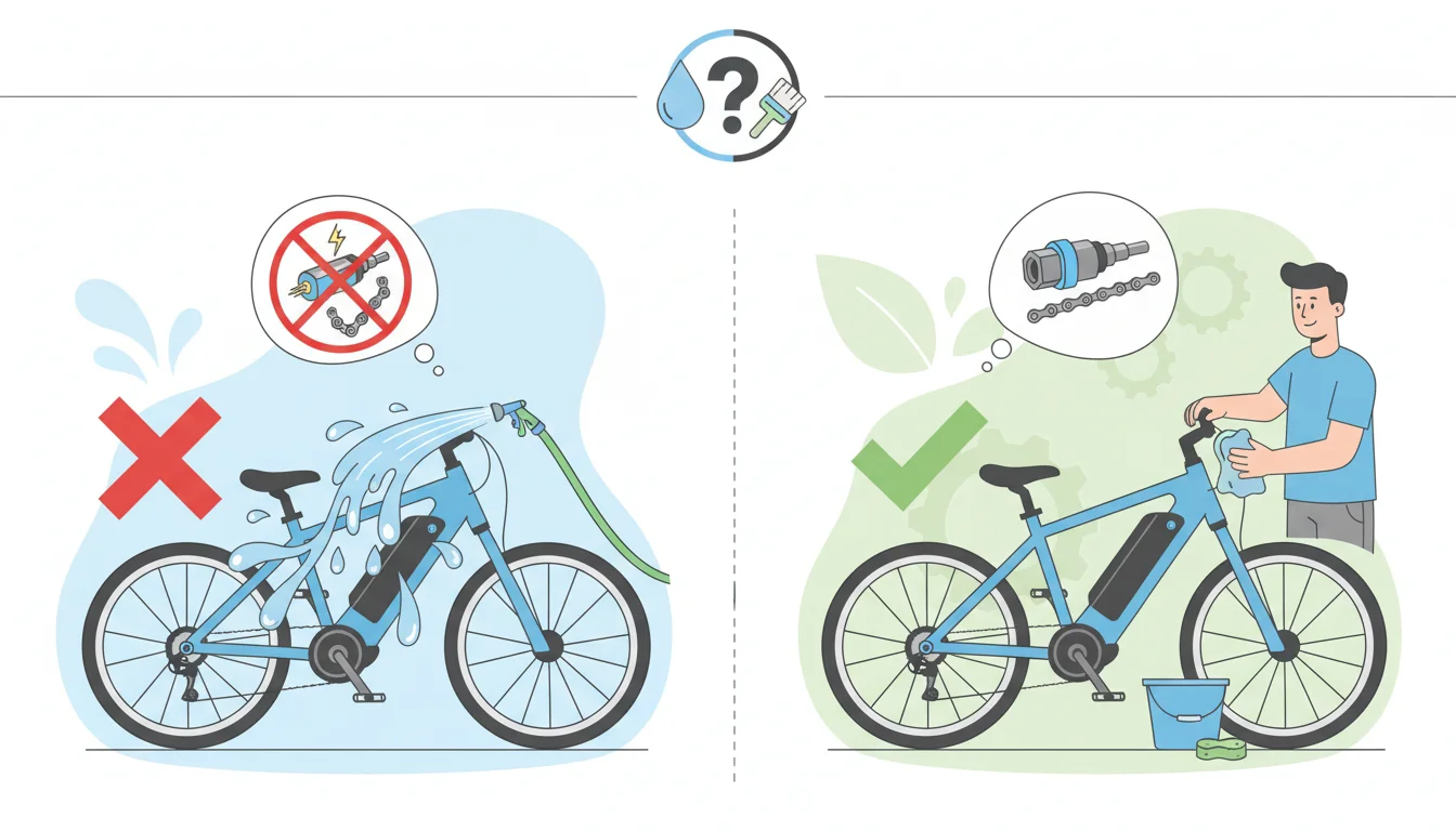 Illustration showing can i wash my ebike with a hose concept