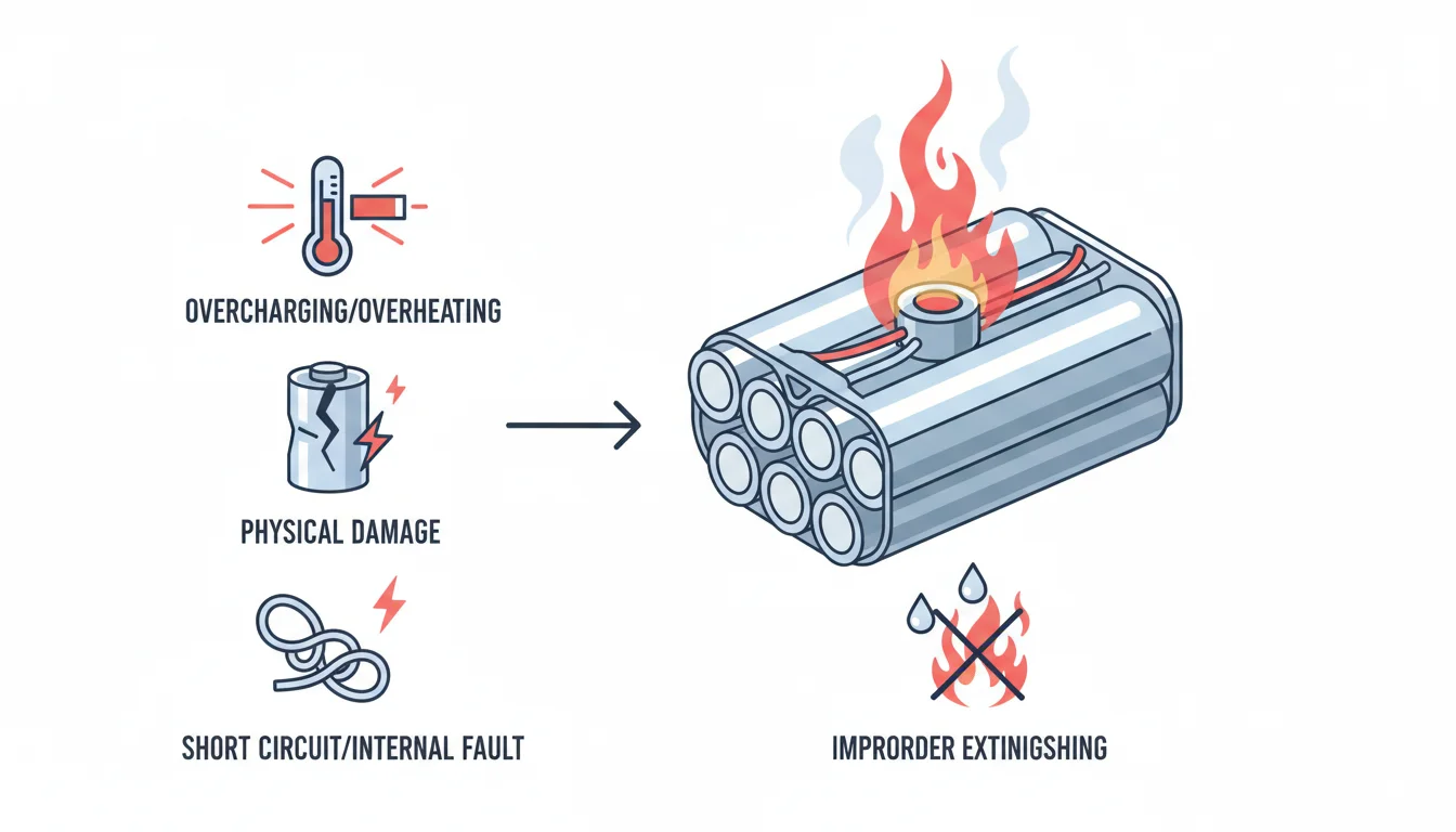 Illustration showing when do ebike batteries catch fire concept